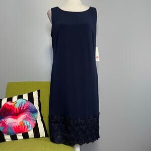 Eliza J Navy Blue Lace Hem Cocktail Tunic Shift Dress NEW 12